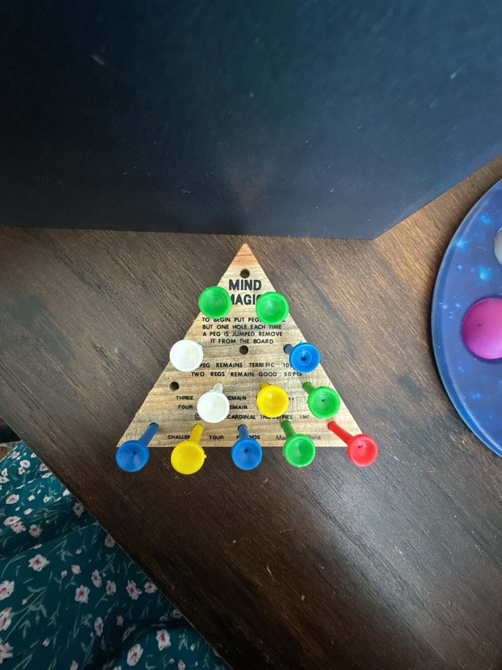 Vintage 1987 Cardinal Industries Mind Magic Wooden Triangle Peg Puzzle Game
